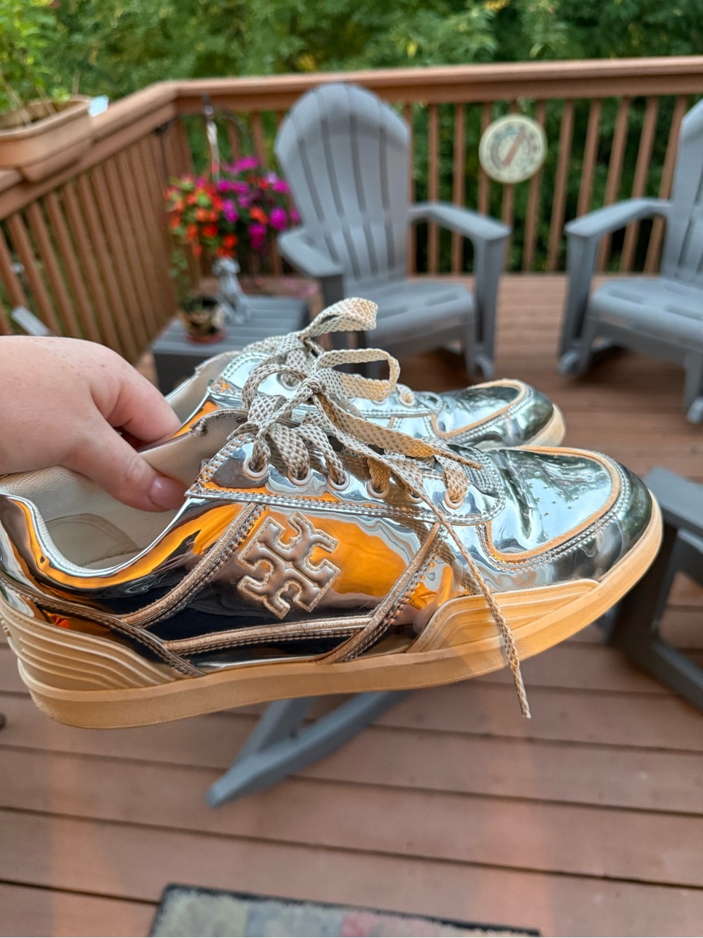 Tory Burch Shiny Silver Logo Sneakers